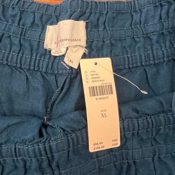 Anthropologie Linen Extra Wide Leg Lounge Pants XL NWT Boho Earthy Beach Blue - Picture 4 of 13